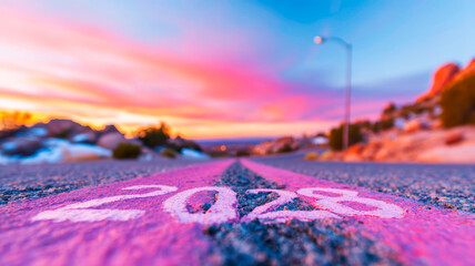 Asphalt Road with Painted Number and Arrow Pointing Forward Symbolizing Progress and Success Path
