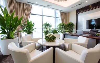 Fototapeta premium Elegant Luxury Office Meeting Room with Spacious View and Modern Decor