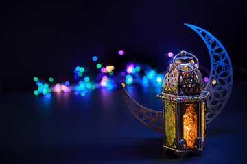 Ramadan kareem golden lantern with crescent moon © vetre