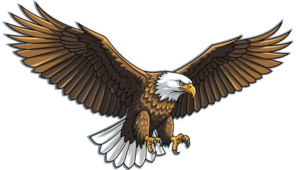 Vector illustration of a powerful bald eagle mascot swooping down with spread wings. © Rendi