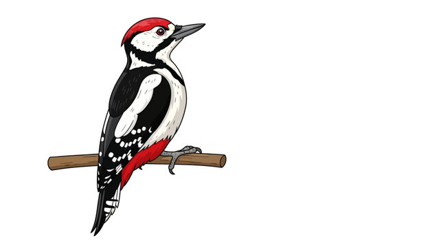 Great spotted woodpecker cartoon isolated on white.