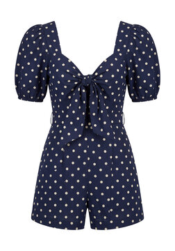 Polka dot tie-front playsuit with puff sleeves and a fitted waist
