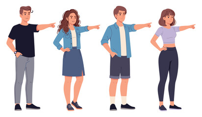 Fototapeta premium Group of diverse young adults pointing forward on white background