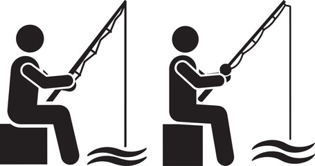 Fisherman with rod icon black and white