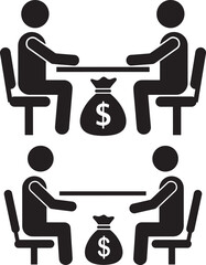 Two people meeting with money bag