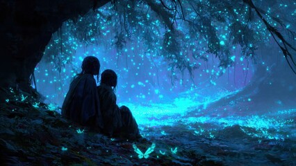 Fototapeta premium Fantasy Forest Scene with Two Figures