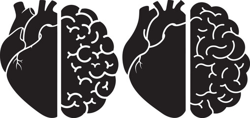 Split brain and heart silhouette icons