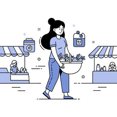 Young asian female shopping at farmers market with fresh vegetables