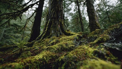 Fototapeta premium Mossy Forest Floor with Trees