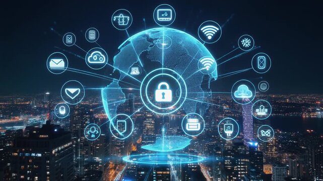 Global Cybersecurity Network Protecting Digital Business Data