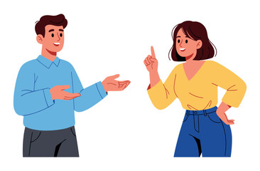 Fototapeta premium Young adults in conversation: animated caucasian male and female interaction