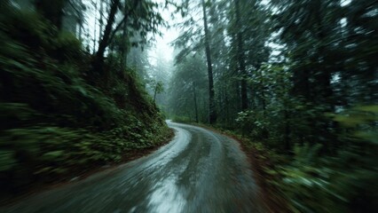 Obraz premium Rainy road through the forest