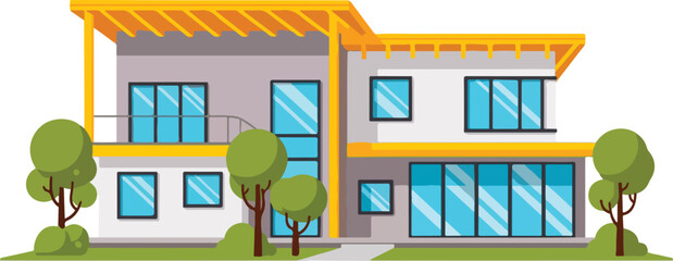 Obraz premium Modern House with Yellow Trim Windows.