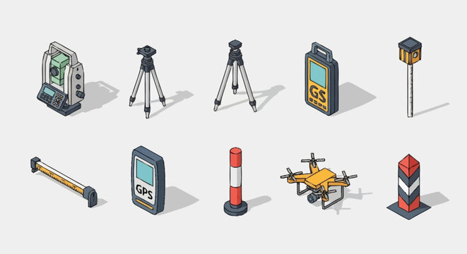 Surveying Equipment and Tools for Construction Site.