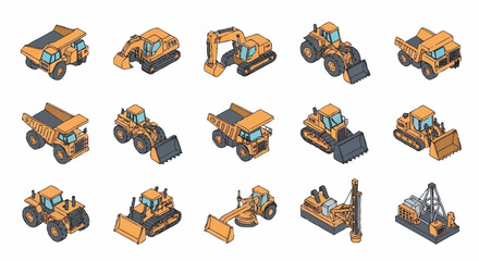 Collection of Various Heavy Construction Machinery Vehicles. © Deni