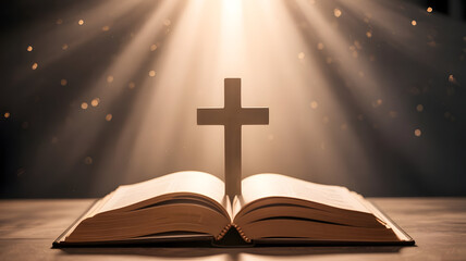 Naklejka premium Holy bible with cross symbolizing faith and spirituality
