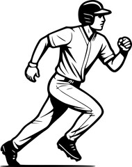 Naklejka premium Black and white vector of a baseball player, isolated on white. Ideal for sports posters, t-shirts, websites, logos, and digital design projects.