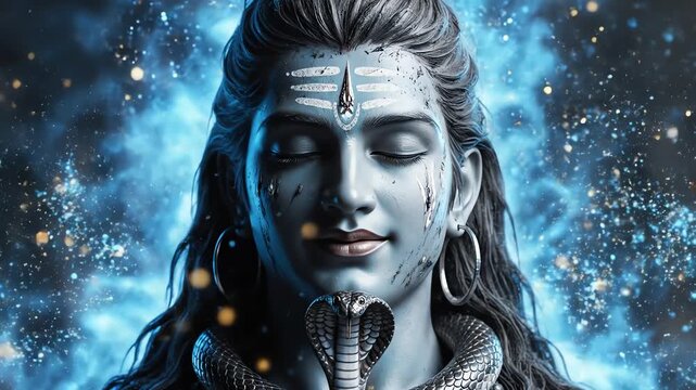 Lord Shiva Meditating with Cosmic Blue Energy and Divine Hope