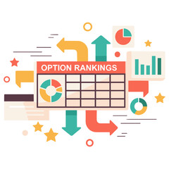 Obraz premium Colorful option rankings infographic with charts and arrows