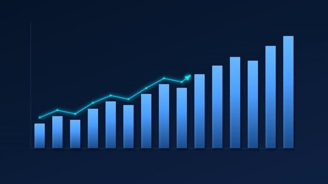 A blue gradient bar chart displaying steady growth over time, showcasing data trends visually