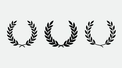 Laurel Wreath Vector Icons Collection | Victory Award Symbols, Honor Emblems, Achievement Badges, Classical Leaf Designs, Decorative Circle Patterns, Elegant Black and White Graphics Pack