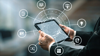 Obraz premium The concept of UX UI design focuses on user experience and interface. This process is essential for creating intuitive applications, enhancing the overall UX UI design. Gist