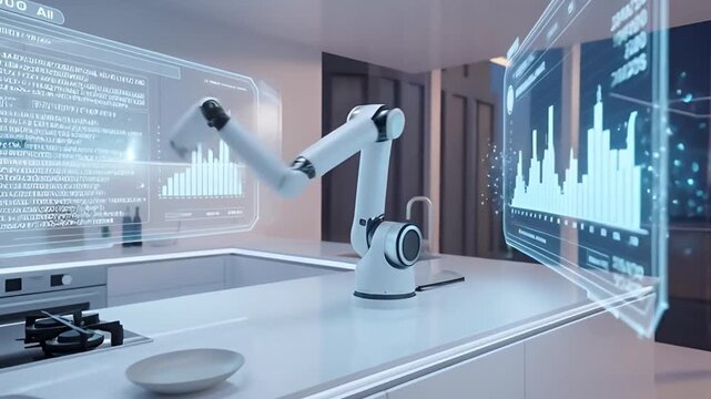 Robotic Arm Operating In Clean Modern Kitchen Interior