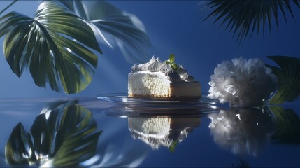 Tropical Cheesecake Slice with Mint Garnish