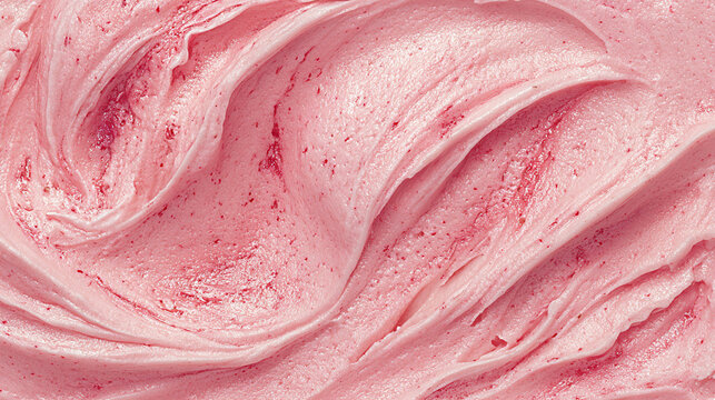 Pink buttercream frosting with swirls and texture, showcasing a smooth and creamy consistency ideal for cake decoration and dessert applications