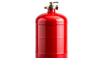 Obraz premium Red gas cylinder isolated on a transparent background, vivid and realistic, ideal for industrial, cooking, safety, or energy-related design and illustration projects.