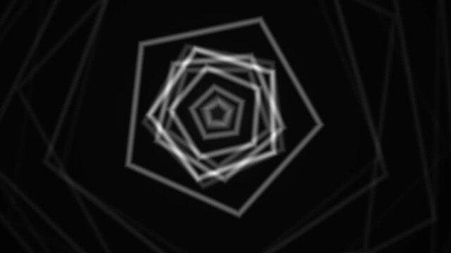 Abstract Geometric Pentagon Tunnel Animation with Dark Background.