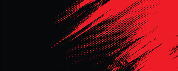 Fototapeta premium Black and red abstract grunge background with halftone style.