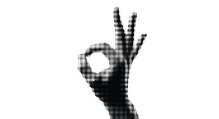 Obraz premium OK Hand Gesture Halftone Black and White Vector for Communication and Positive Symbol Design