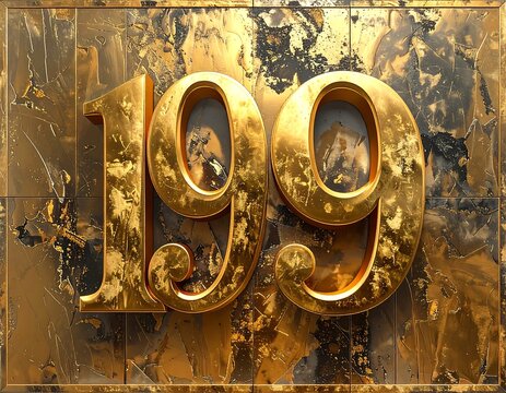 Golden Number 199 on Textured Background - A Decorative Display.