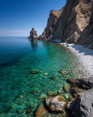 Crystal clear turquoise water of the Black Sea at Cape Fiolent.