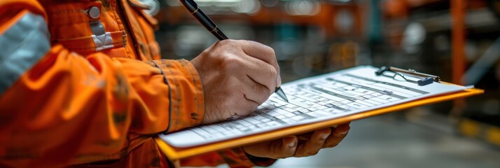 Construction Safety Inspection Checklist at Job Site with Blurred Background