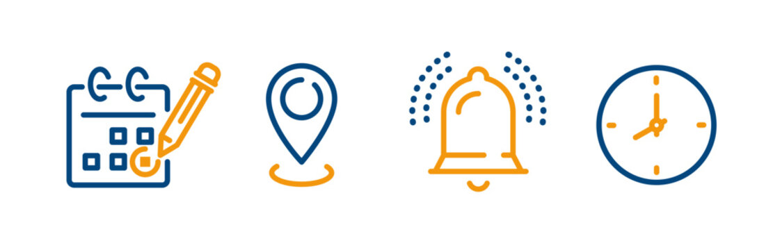 Calendar for reminders, location, bell, notification, time, set line icon, vector illustrations