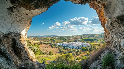 Scenic View of Countryside from Cave Entrance.