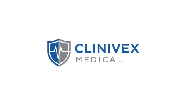 Blue and Grey Shield Logo with Heartbeat Line for Medical and Healthcare Services, isolated white background