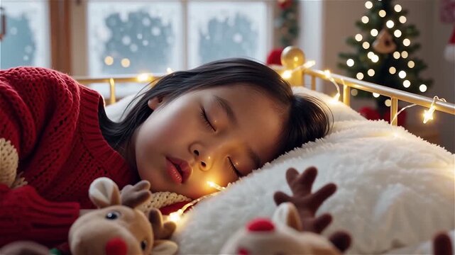 Sleeping Child with Fairy Lights, Cozy Bedtime Scene