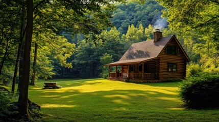Cozy Cabin in the Woods Scene.