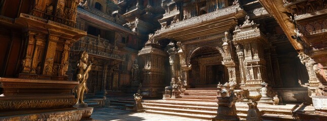 Ornate Temple Entrance with Carved Stone.