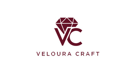 Naklejka premium Veloura Craft logo design featuring a stylized diamond and initials.