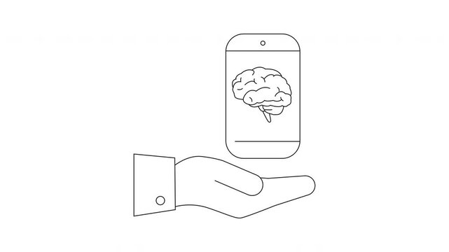 Brain App on Phone - Conceptual Illustration of Artificial Intelligence.