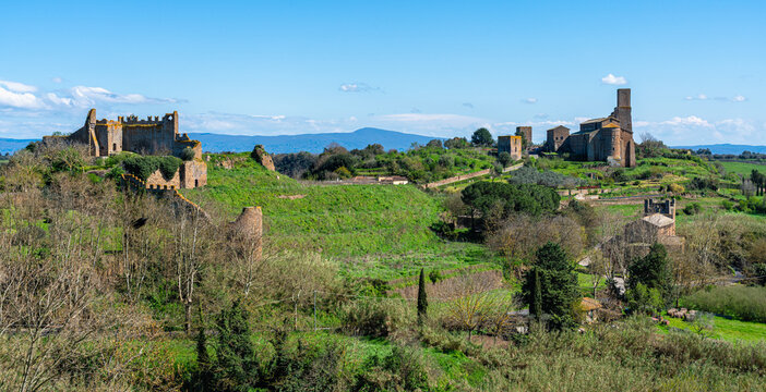 Scenic sight in Tuscania on a sunny spring day. Province of Viterbo, Lazio, Italy.