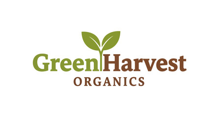 Fototapeta premium Green Harvest Organics logo with sprouting plant emblem.