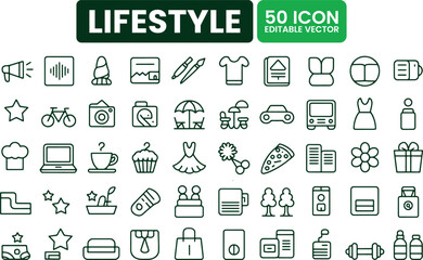 Lifestyle Line Icon Set &ndash; Everyday Home and Daily Life Outline Vector Pack
