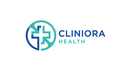 Obraz premium Cliniora Health Logo with Cross Symbol and Circle Design.