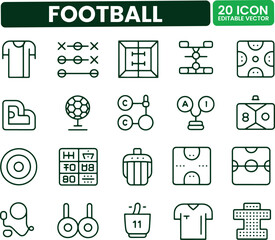 Football Line Icons Set - 20 Editable Vector Symbols