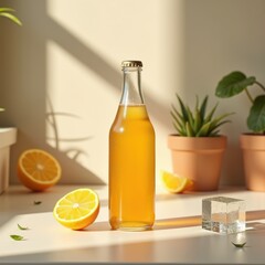 Fototapeta premium Modern Minimalist Kombucha Bottle on Stylish Wellness Countertop